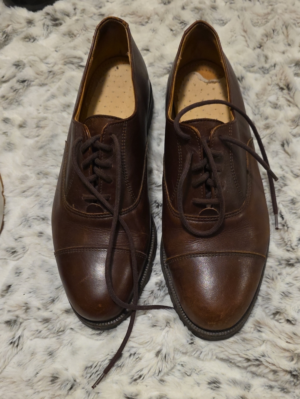 Vibram Brown Leather Cap-Toe Lace-Up Oxfords